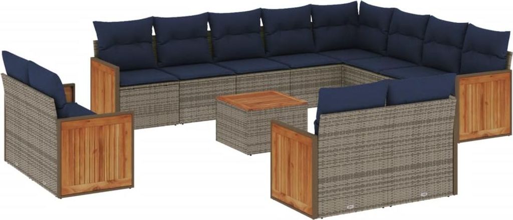 13-teiliges Gartensofa-Set mit Kissen, grau, Polyrattan