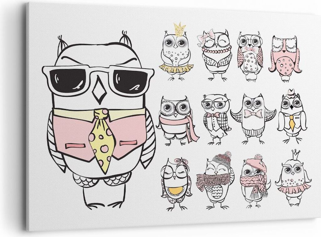 Bild auf Leinwand - Leinwandbild - Eule Spaß Junge fröhlich - 120x80cm - Wand Bild - Wanddeko - Leinwanddruck - Bilder - Kunstdruck - Wanddekorat...