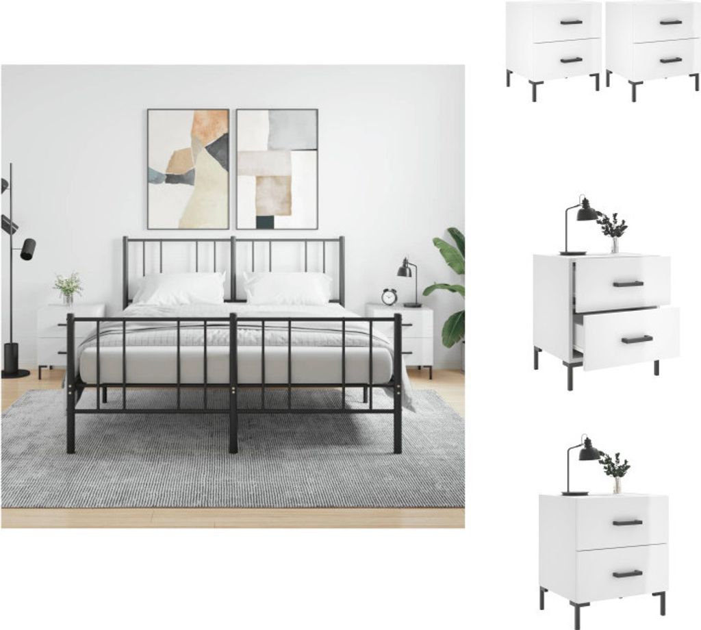 vidaXL Nachttische 2 Stk. Hochglanz-Weiß 40x35x47,5 cm Holzwerkstoff - Nachttische