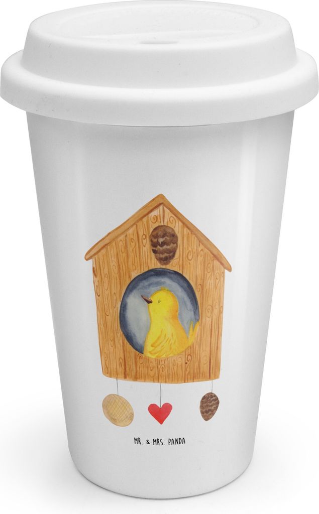 Mr. & Mrs. Panda Kaffeebecher To Go Vogel Haus - Weiß - Geschenk, Wohnung, ToGo, Thermobecher, Coffee Becher, Mehrwegbecher, Lustige Sprüche, Hom...