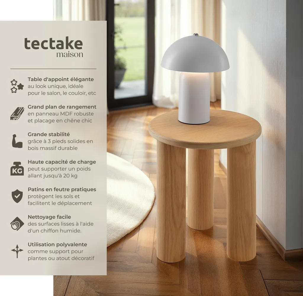 Table d'appoint stable SISI ronde chêne clair pour petit espace