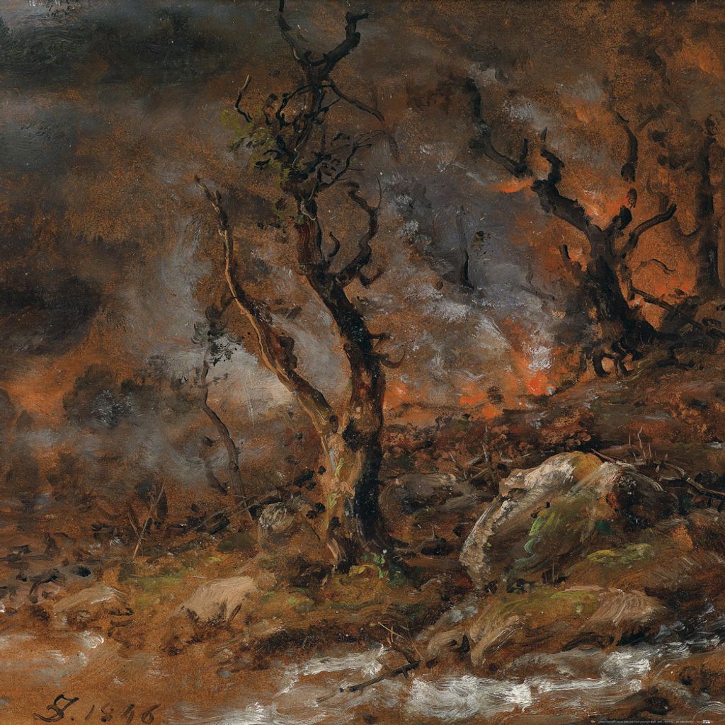 Johan Christian Dahl Kunstdruck Bild - Von Feuer Glosender Wald, 1846 (70 x 70 cm)