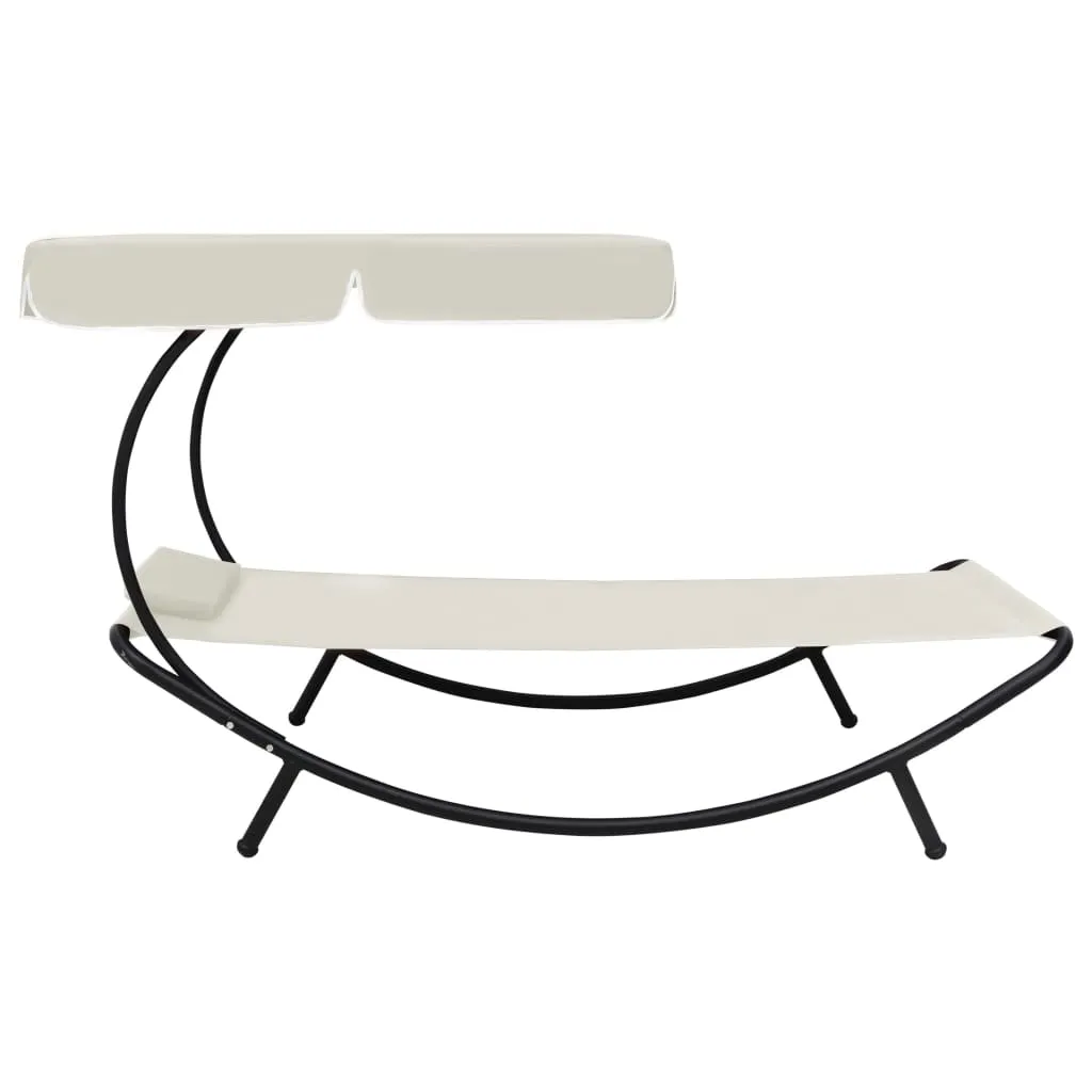 Lettino da Giardino con Tettuccio e Cuscino Bianco Crema - Relax Premium