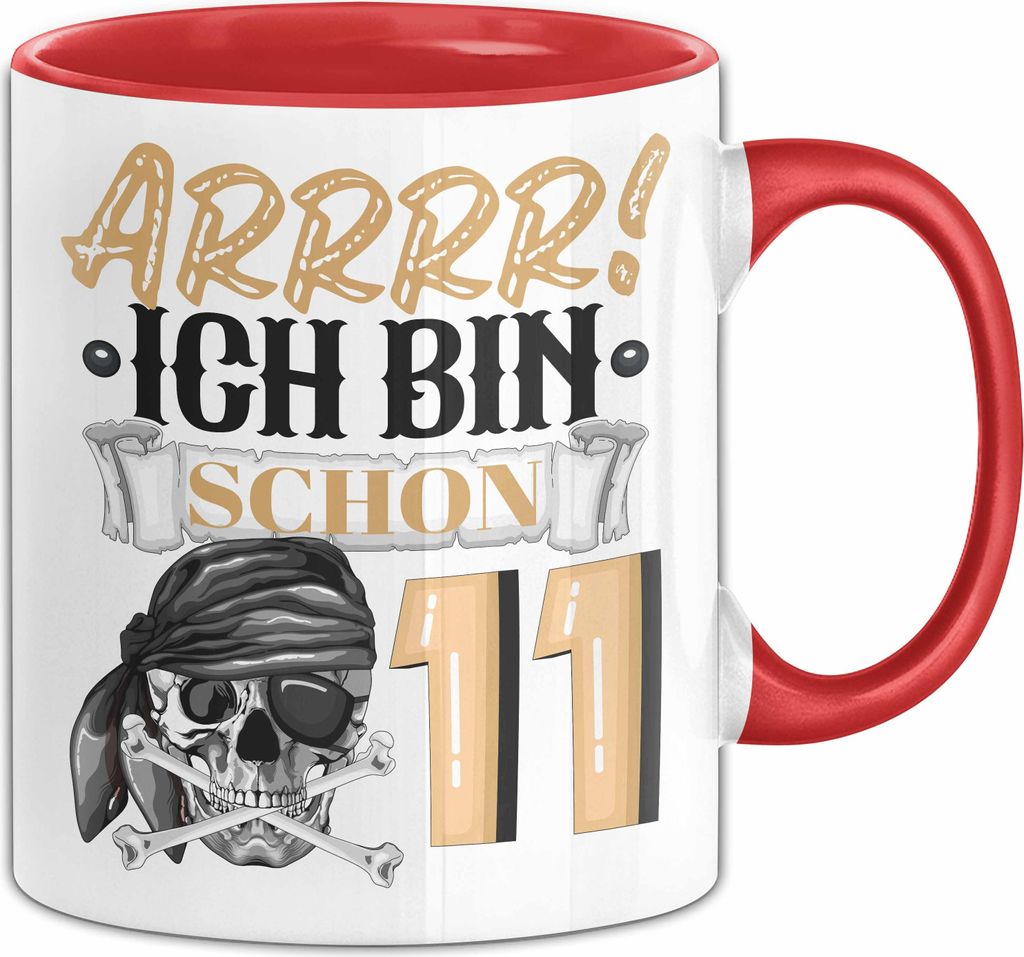 11. Geburtstag Geschenk Tasse Becher Jungs Pirat Arrrr Ich Bin Schon 11 (Rot)