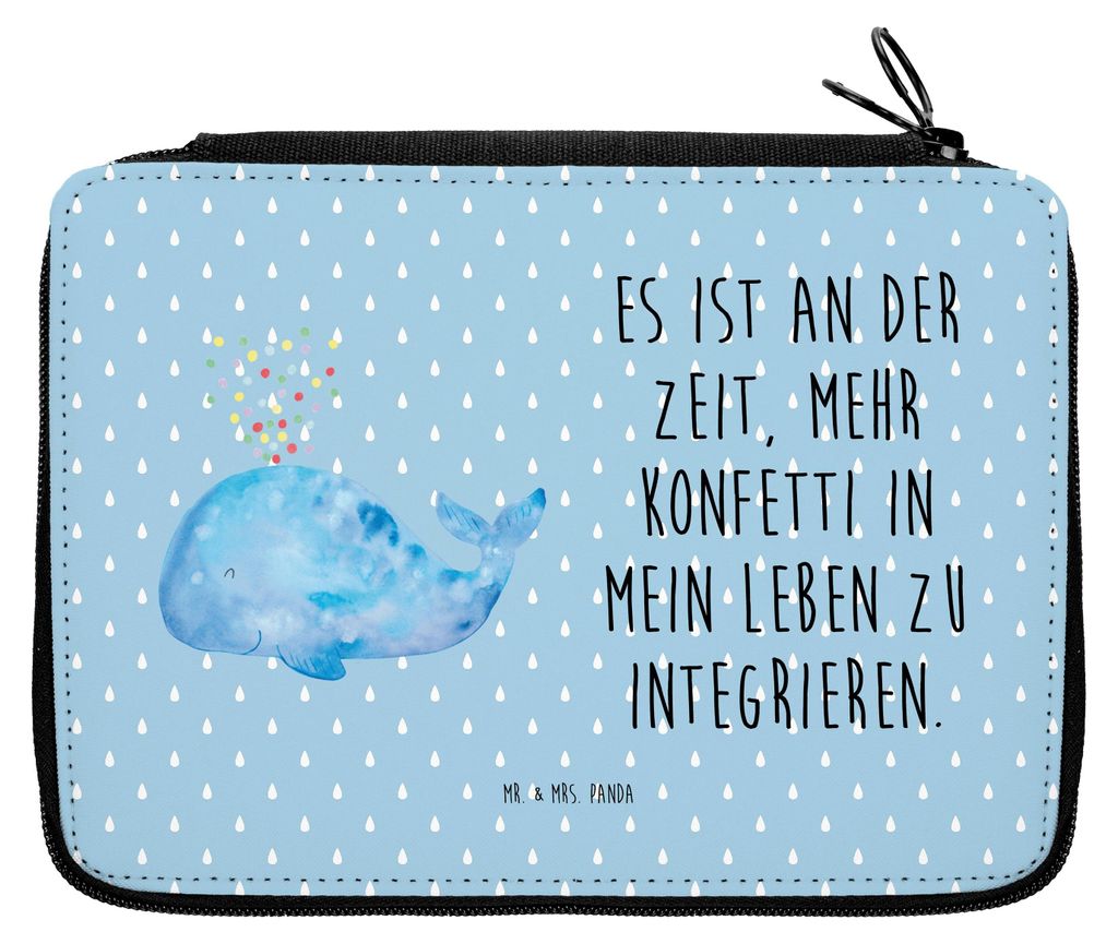 Mr. & Mrs. Panda Federmäppchen Wal Konfetti - Blau Pastell - Geschenk, Mäppchen, Etui, Abnehmen, Lebensabschnitt, Federtasche, Federmappe, Stifte...