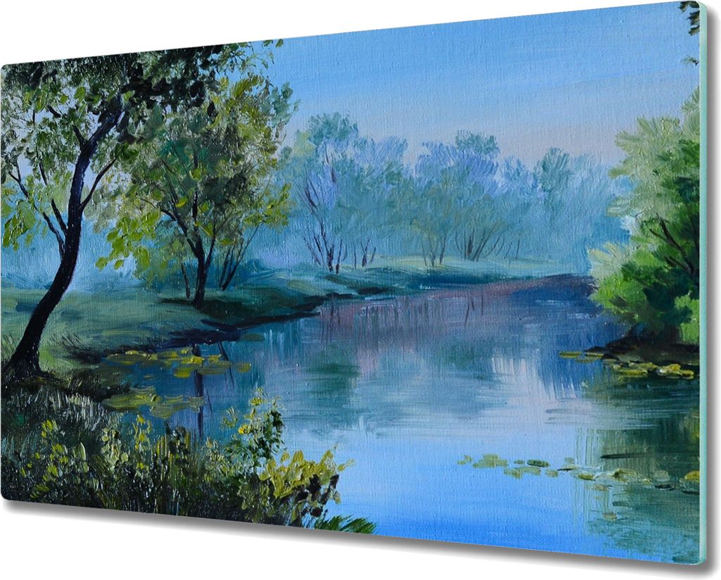 Coloray Schneidebrett Herdabdeckplatte 80x52 cm Kochplattenabdeckung Hackbrett Küchenbrett - Wald Flusslandschaft