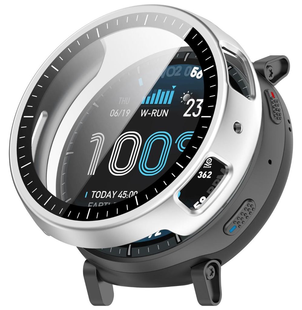 INF PC-Hülle mit gehärtetem Glas für Huami Amazfit Active Max 5,15x5,18cm Silber