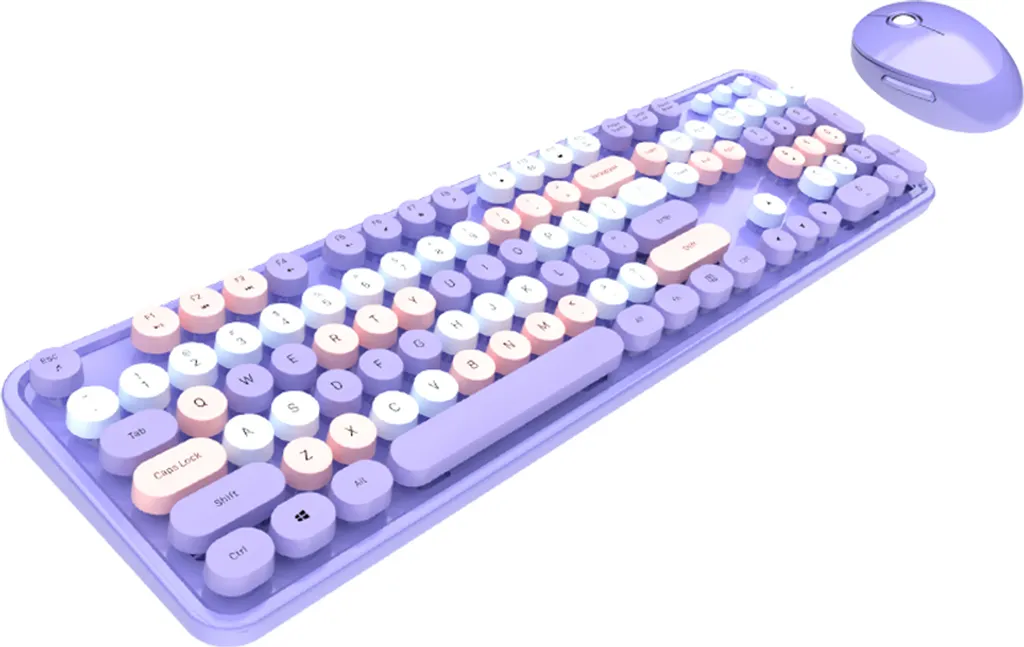 Clavier et souris sans fil ergonomiques violet pour le télétravail 2.4G