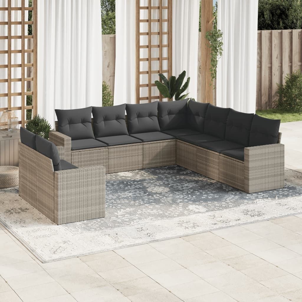 Maison Exclusive - 9-tlg. Garten-Sofagarnitur mit Kissen Hellgrau Poly Rattan