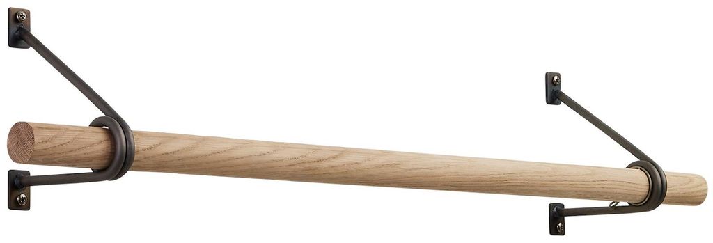 SOTECH Garderobenstangen-Set T120 Rohstahl – Rundstabhalterung Ø 30 mm + Eiche Ø 30 x 1000 mm + Clips