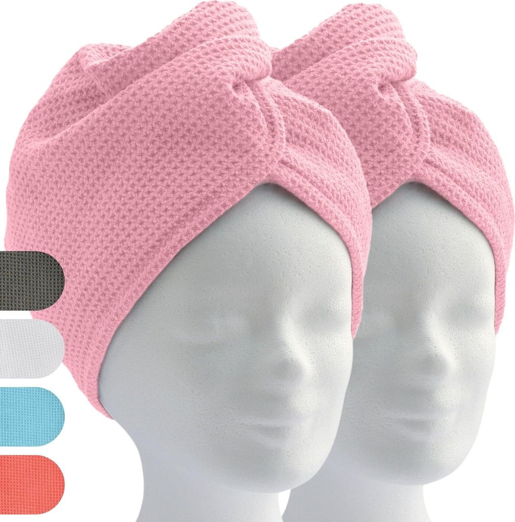 ELEXACARE Haarturban, Turban Handtuch mit Knopf (2 St., Rosa), Mikrofaser Handtuch für Kopf und Lange Haare