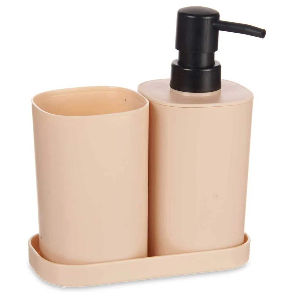 Set Bagno 3 Pezzi Plastica: Dispenser Sapone e Porta Spazzolini Design
