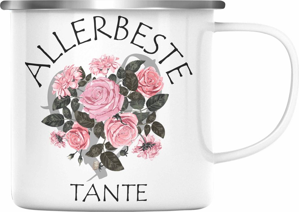 Trendation - Beste Tante Emaille Tasse Geschenk Emaille Emaille Tasse für Beste Tante der Welt Geschenkidee Geburtstag (Silber)