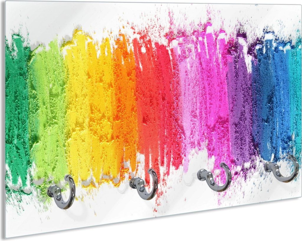 Wallario Schlüsselbrett aus Glas, Motiv: Regenbogenstreifen auf weißem Hintergrund - Bunter Anstrich, 30 x 20 cm mit 4 Haken