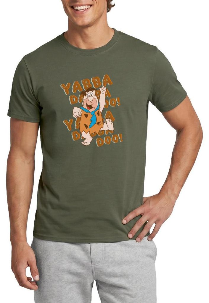 Spreadshirt The Flintstones Fred Feuerstein Yabba Dabba Doo Männer T-Shirt, XXL, Militärgrün
