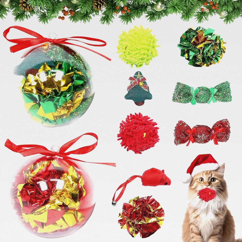 Weihnachts Katzenspielzeug Set,8Stück Interaktives Kätzchenspielzeug Weihnachten Geschenk füllung für Katzen Weihnachten Katzen Spielzeug mit S...