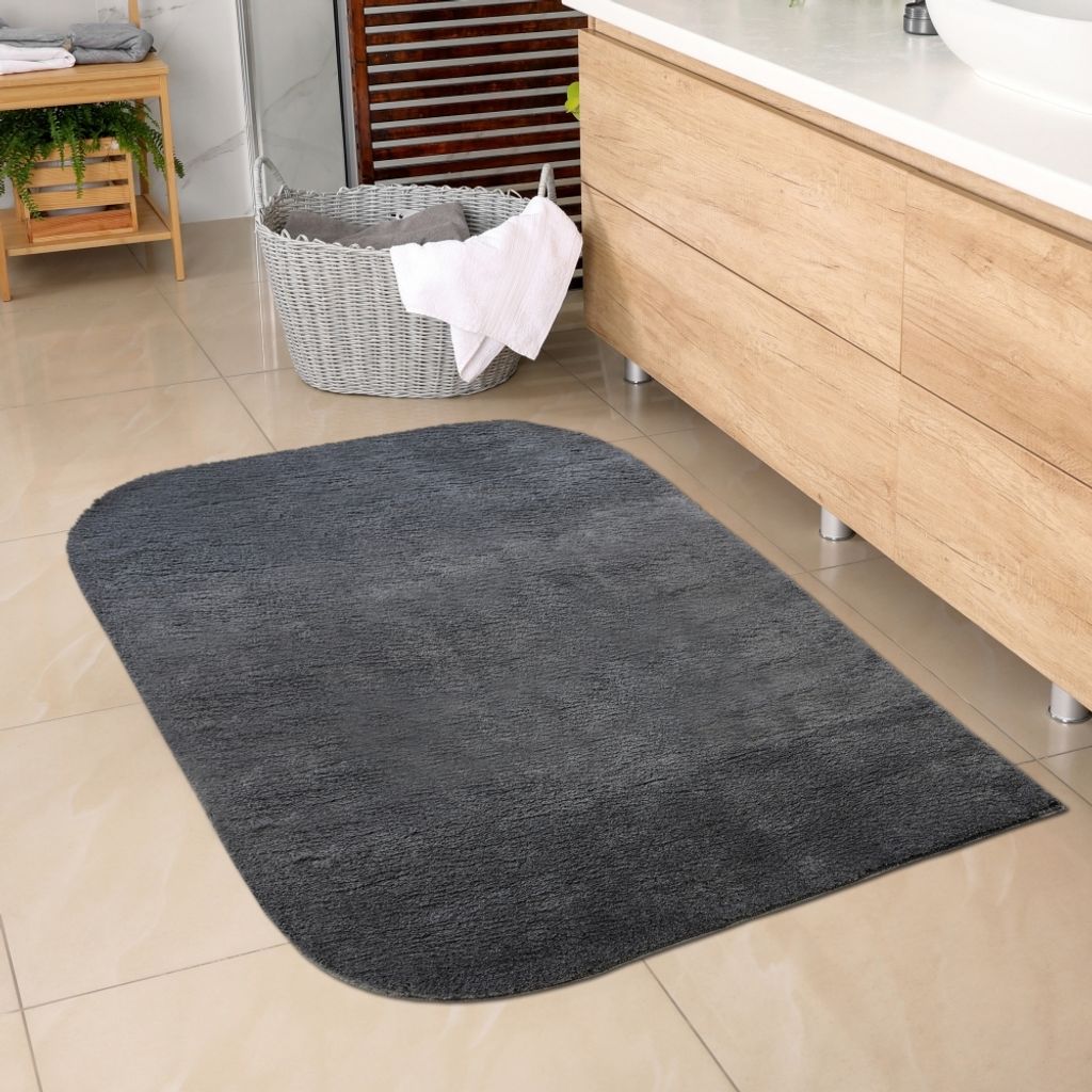Badezimmer Teppich mit abgerundeten Ecken | waschbar | anthrazit Größe - 60x100 cm