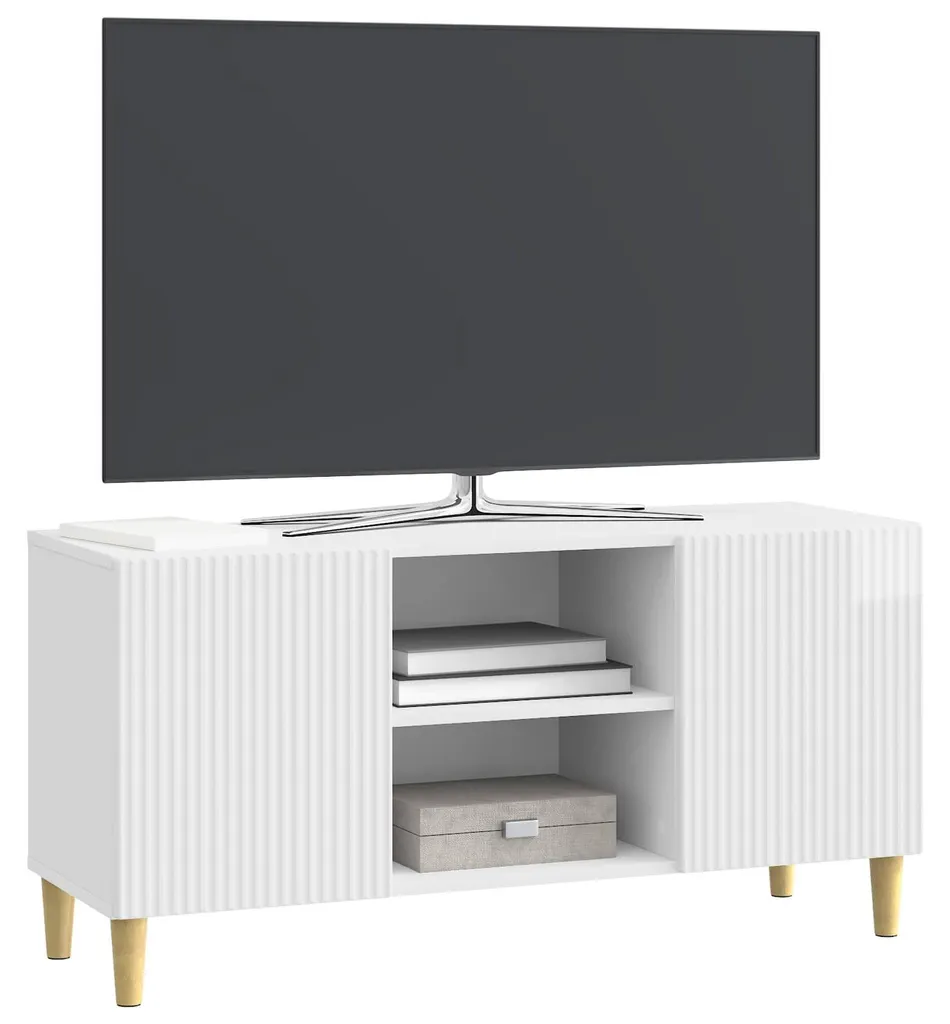 Banc TV blanc laqué 102 cm vidaXL avec compartiments de rangement chic