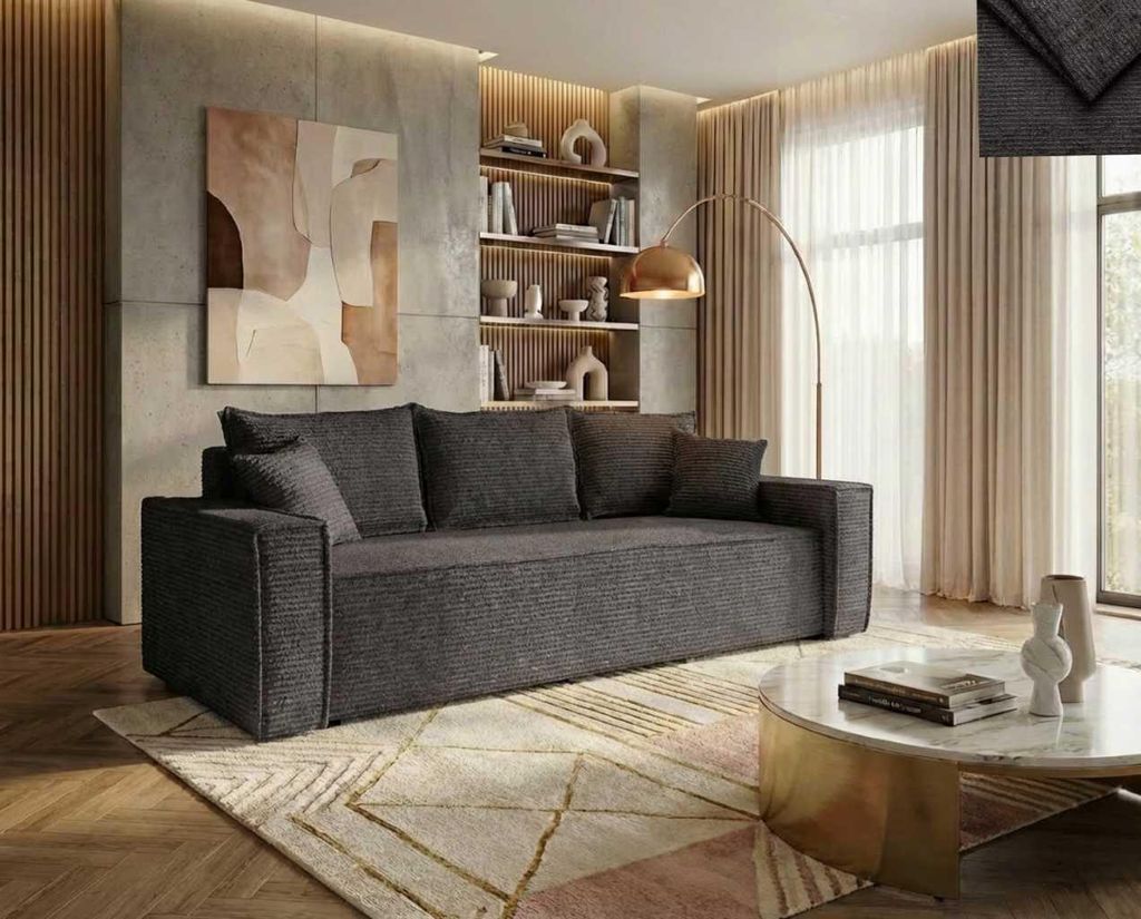 Schlafsofa Bono Nordelo mit Schlaffunktion D-L und Bettkasten, Stoff ASTRA Chenille - 7 Dunkelgrau, 260 cm