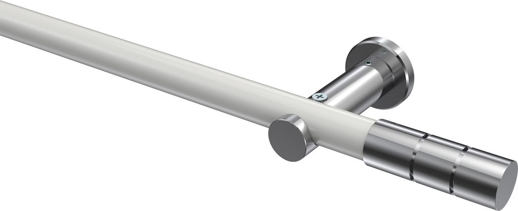 Interdeco Gardinenstange / Vorhangstange Weiß / Chrom, Typ Platon Elanto (Rillenzylinder) ohne Ringe, 20 mm Ø 1-läufig, 540 cm