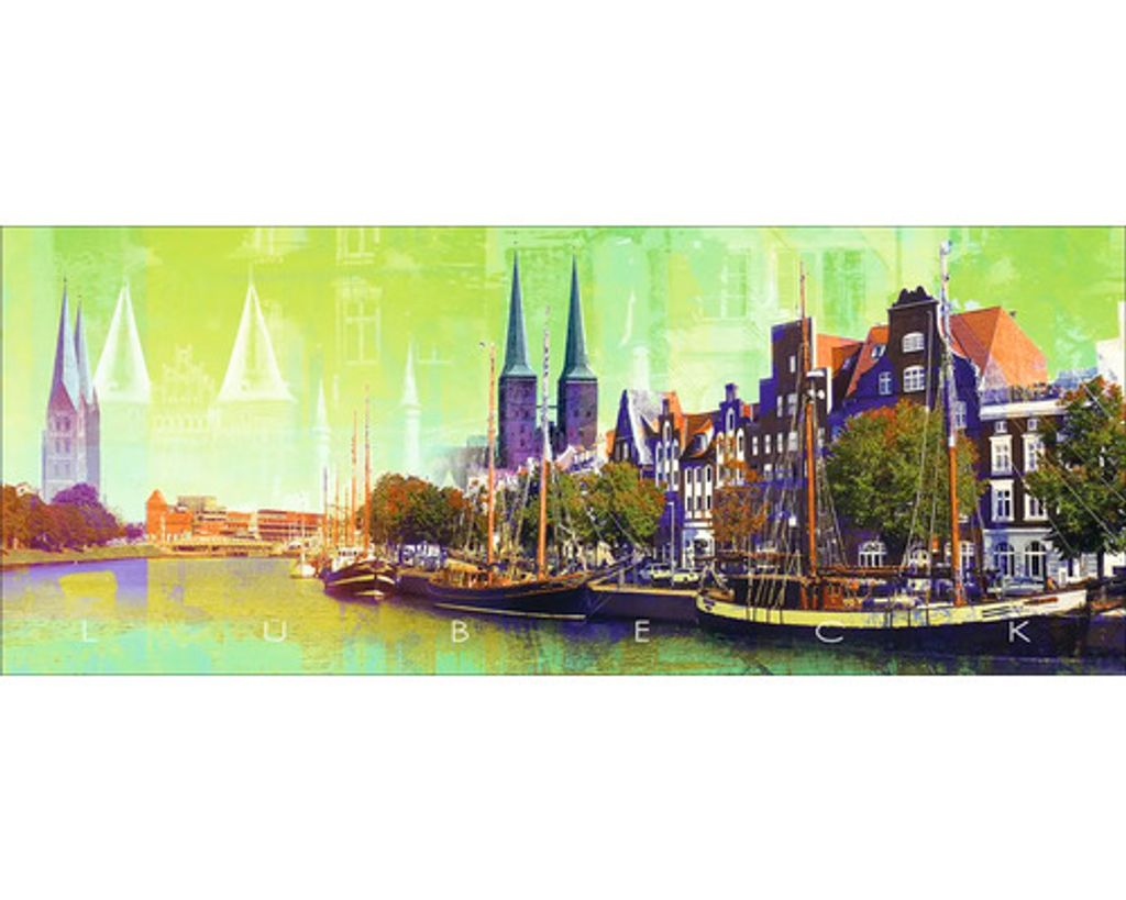 Glasbild Lübeck Trave Panorama III 80x30 cm