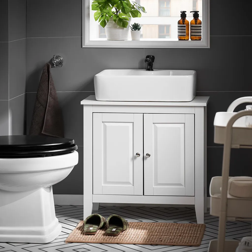 SoBuy mobile base per lavabo mobile da bagno con 2 ante grande spazio di archiviazione sifone mobile base per lavabo per WC bagno mobili FRG202-W