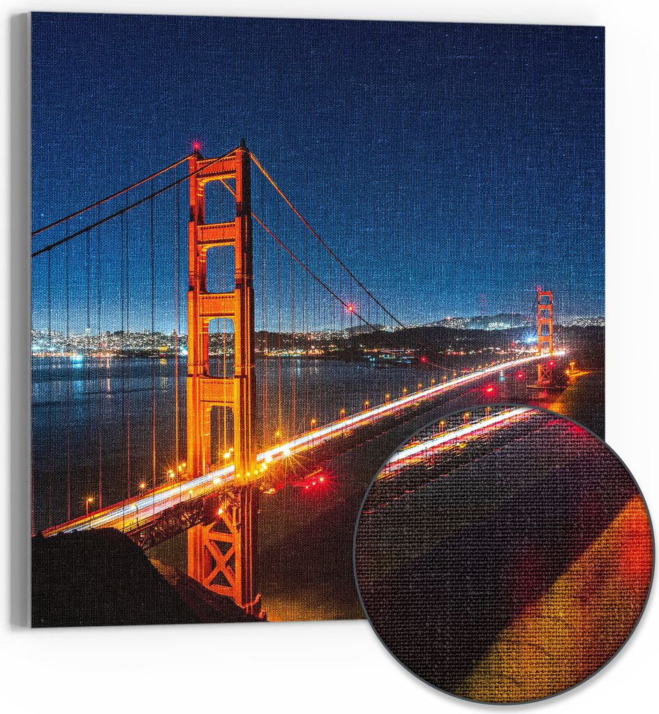 DEQORI Hybrid Leinwand Bild 30x30 cm 'San Francisco bei Nacht' Wandbild Glas flach modern