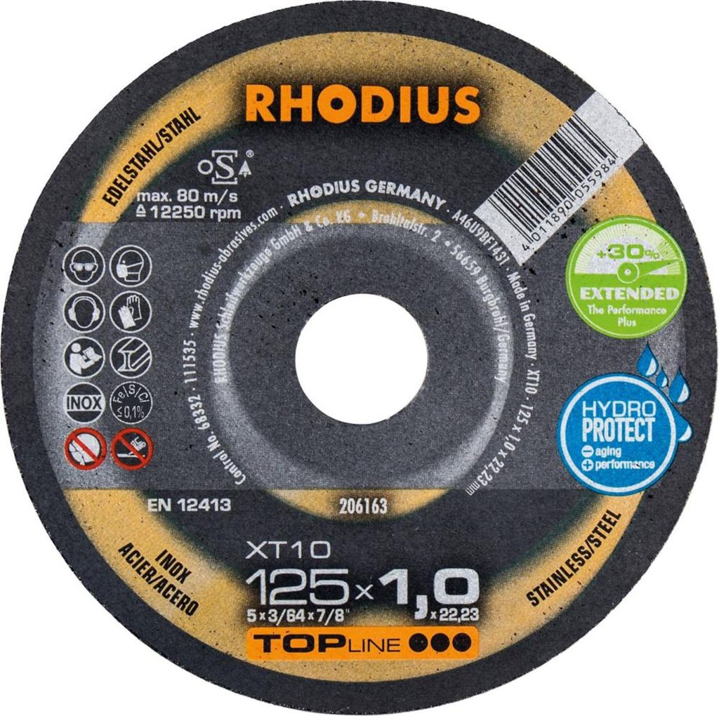 RHODIUS Extradünne Trennscheiben Edelstahl/Stahl XT10 125 x Produktbild 