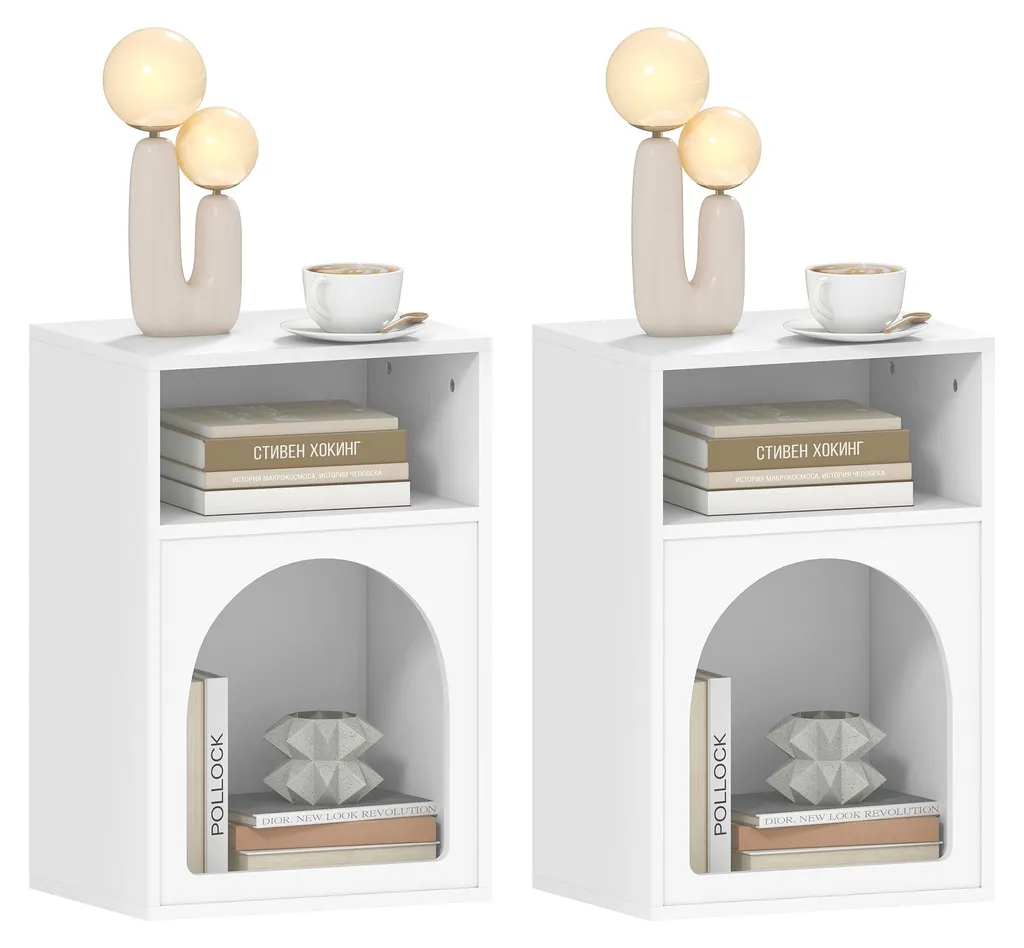 Table de chevet haute pour lit boxspring, lot de 2 blanches 40x30x60cm