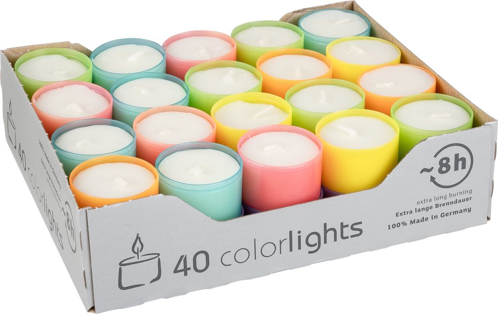 Teelichter farbig Ø38mm 40 Stk - Bunte Partykerzen, Produktbild 