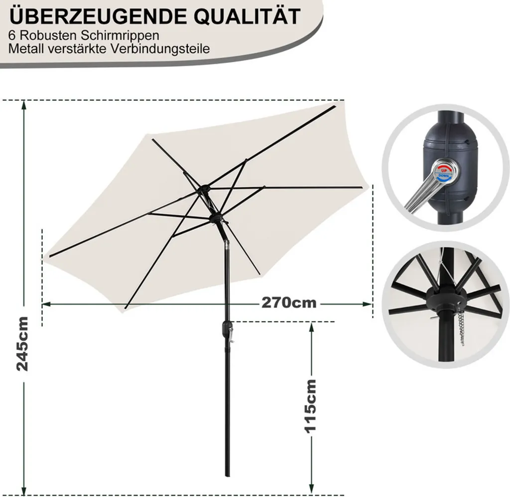 Parasol de Jardin Anti-UV Wolketon - Finies les Brûlures avec ce Parasol