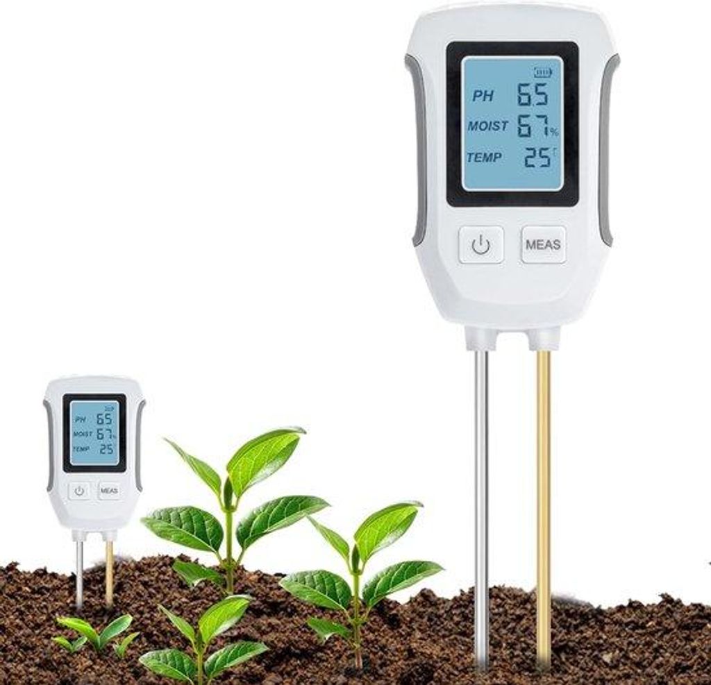 3-in-1 Bodentester - pH-Wert- und Alkalitätstest für Bodenuntersuchung - Temperatur- und Feuchtigkeitsprüfung mit beleuchtetem LCD-Bildschirm f...
