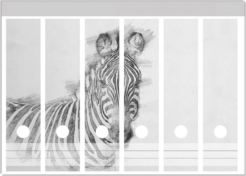 Wallario Ordnerrücken Sticker, selbstklebend für breite Ordner, 6 Stück, Motiv Zebra in schwarz weiß - Bleistift Zeichnung