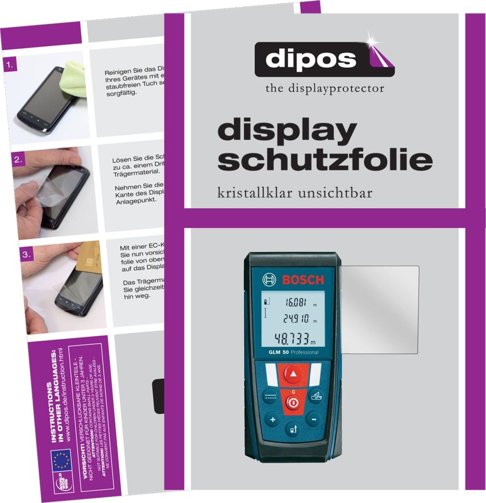 3x Schutzfolie für Bosch Professional GLM 50 klar Displayschutzfolie Folie Display Schutz dipos