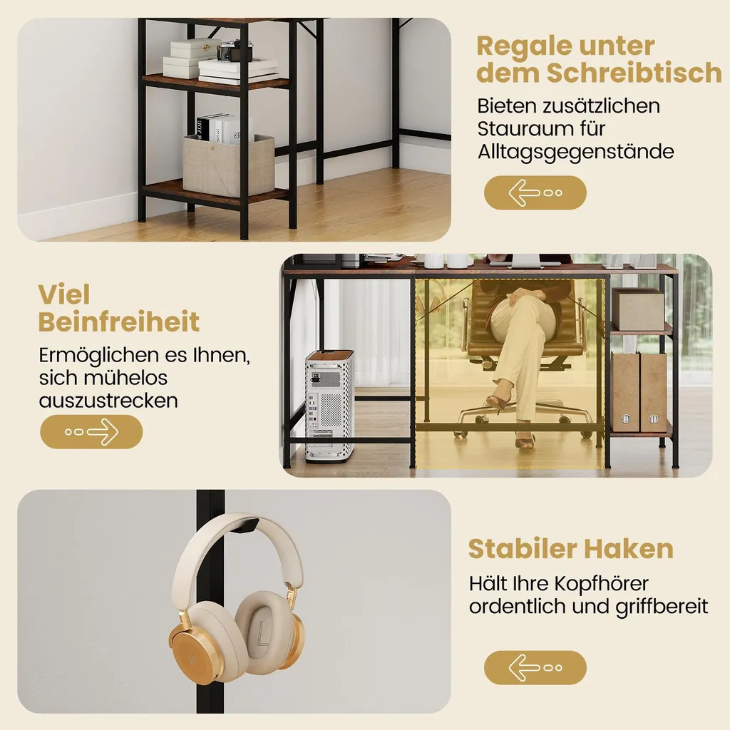 Optimisez votre Petit Espace avec ce Bureau d'Angle avec Rangement Brun - 7