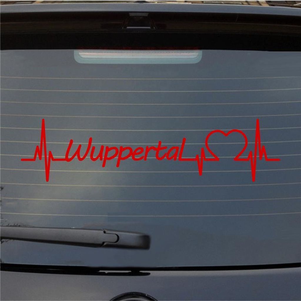 Heckscheibenaufkleber Wuppertal Herz Puls Stadt Liebe 55x20 cm Rot Auto Aufkleber Sticker