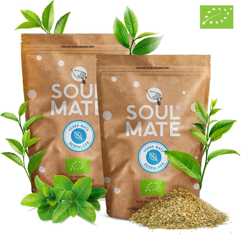 Soul Mate - Mate Tee Despalada 1kg - 100% Blätter Ohne Stängel - Rauchfrei, Mild - Luftgetrocknet - Yerba Mate Brasilien 2x500g