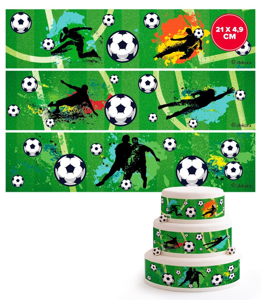 dekora - Essbare Fußball Bänder 21 x 4,9 cm – 3 Stück Tortendeko