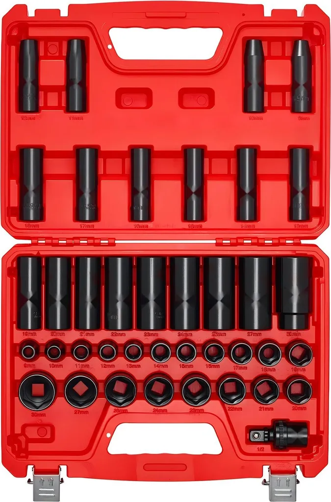 Douilles clé à chocs avec extracteur d'écrous - 39 pièces Chrome-Vanadium