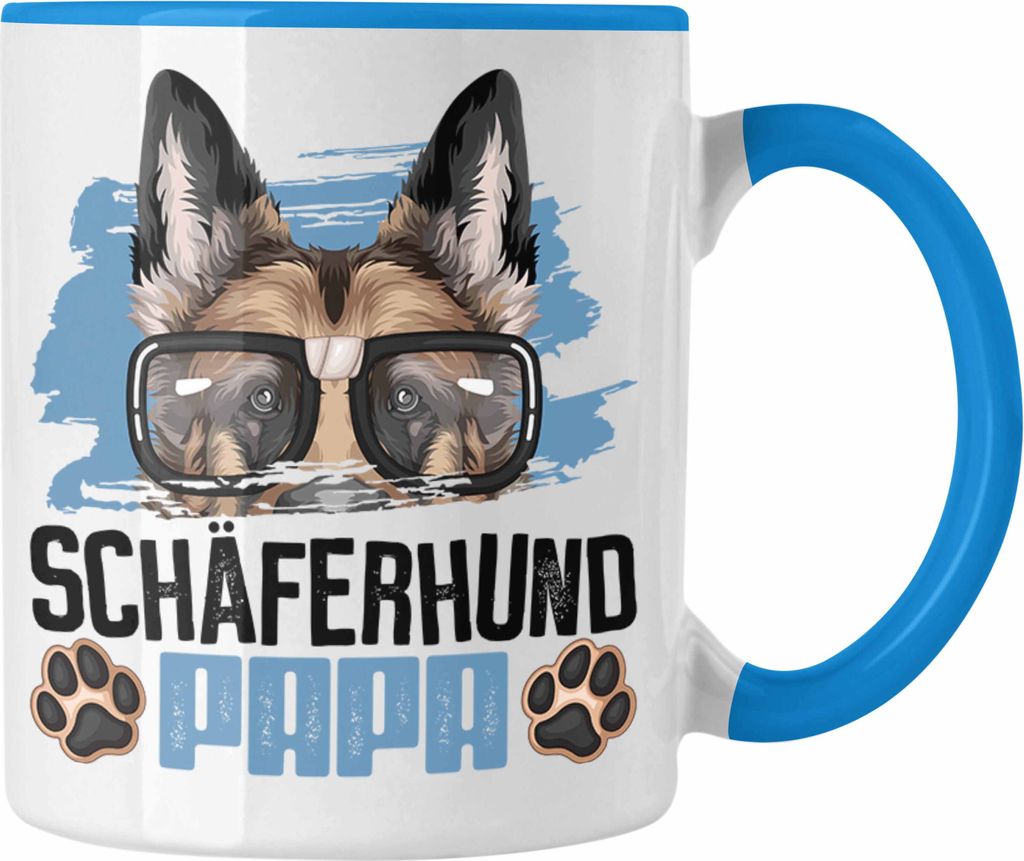 Trendation - Schäferhund Papa Besitzer Tasse Geschenk Lustiger Spruch Geschenkidee Schäferhund Liebhaber (Blau)
