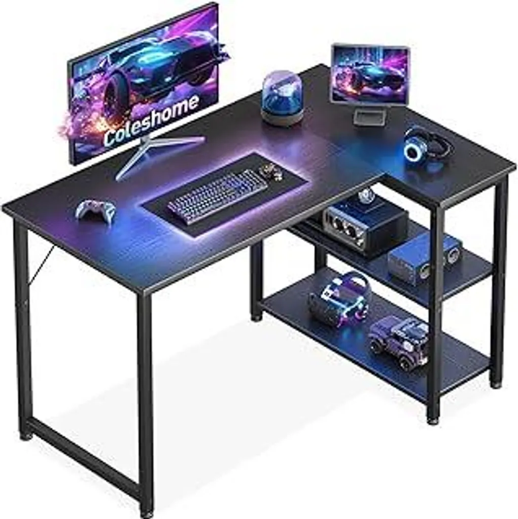 Coleshome Scrivania Gaming L 100x70 cm - Postazione Angolare Nera