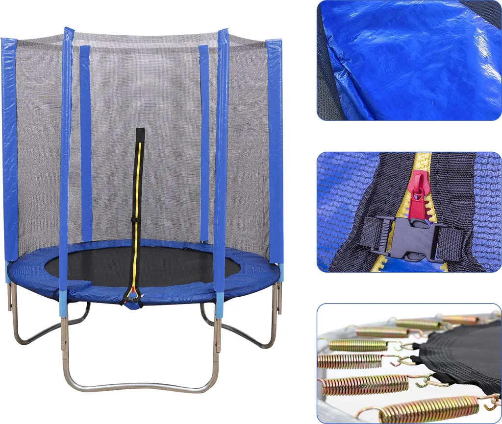 Trampoline enfant Ø152cm bleu robuste avec filet haute sécurité intégré - 4