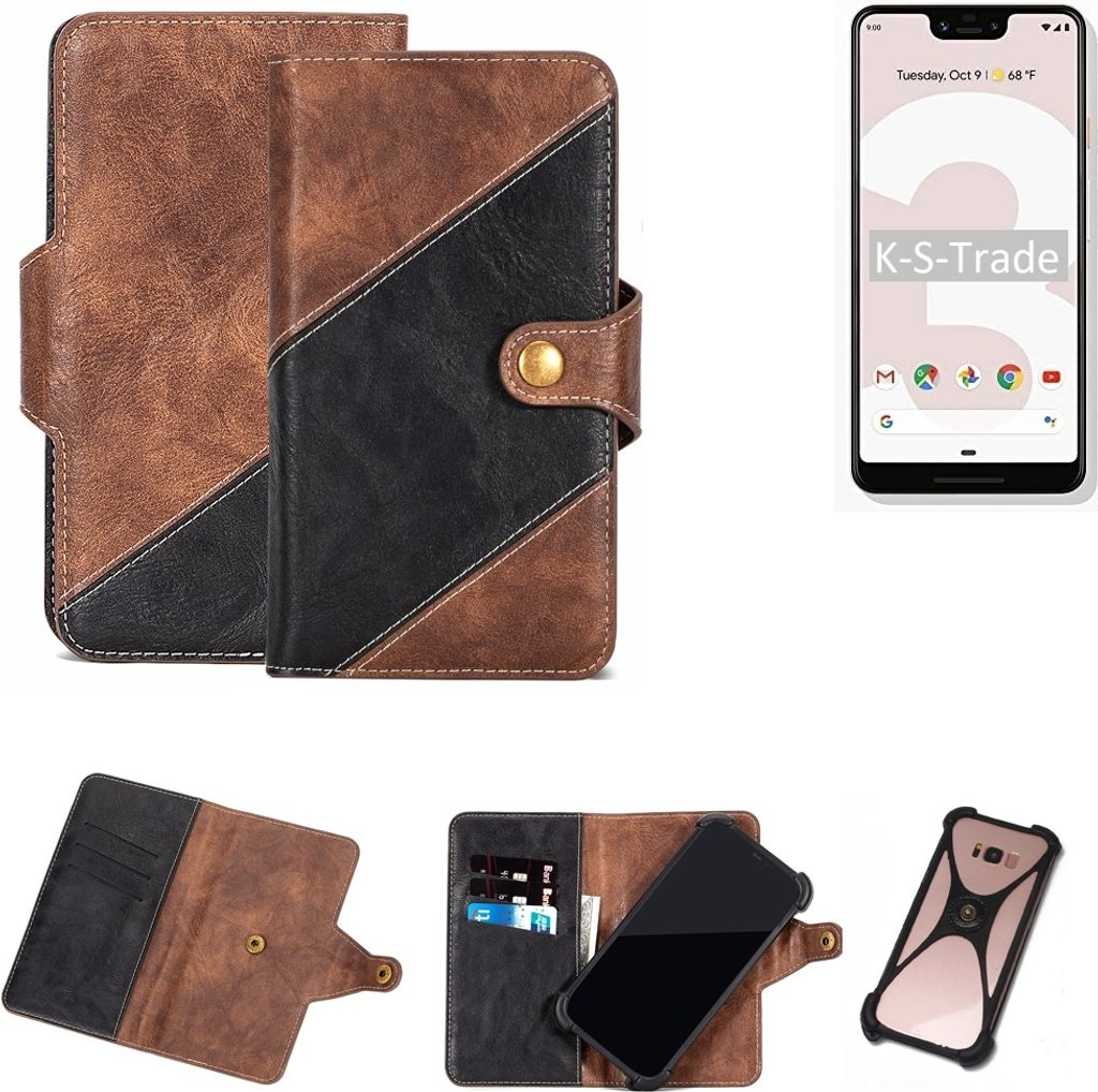 K-S-Trade Handy Hülle Schutz Hülle Schutzhülle Bookstyle Case kompatibel mit Google Pixel 3 XL Handy Cover Hülle Schutztasche 1x