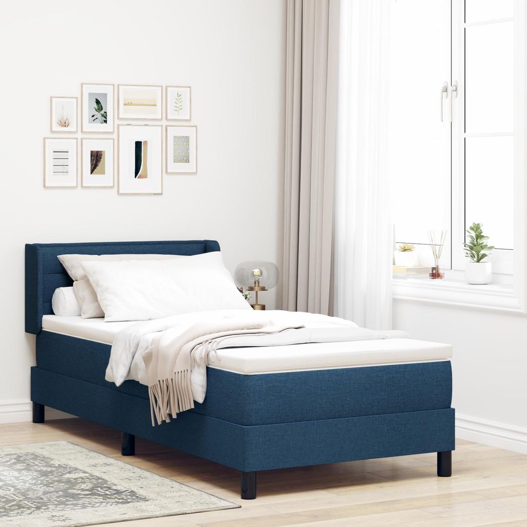 Boxspringbett mit Matratze in Blau, 90 x 200 cm, aus Stoff., Design Möbel Klassische Betten Neu