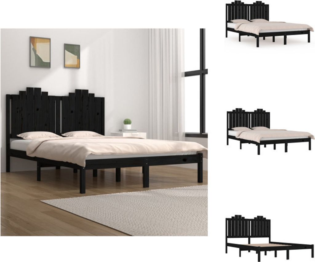 vidaXL Massivholzbett Schwarz Kiefer 200x200 cm - Betten & Bettgestelle