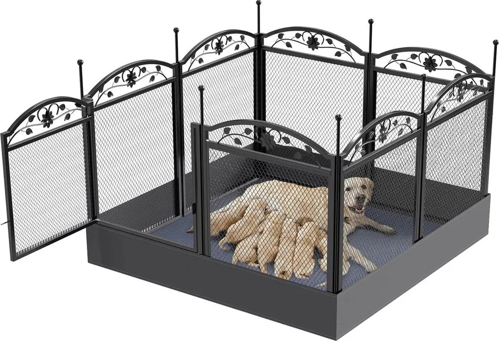 Parc Chien Pliable Mira 8 Panneaux - Métal Noir Résistant Haute Qualité