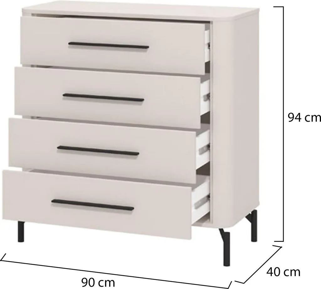 Commode 4 Tiroirs Mogoro Blanche 90cm - Finition Mate et Grande Capacité