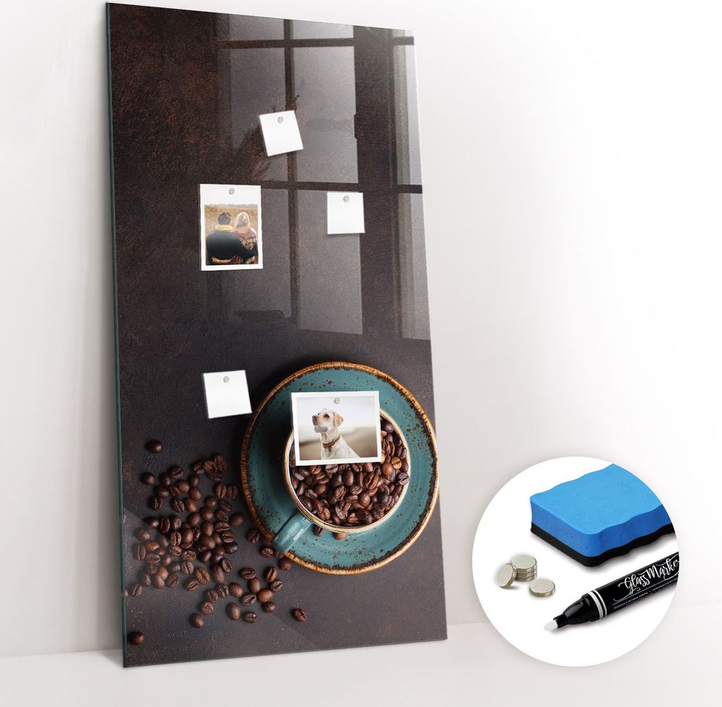 Magnetpinnwand Memoboard - Zubehörsatz - Weißer Marker + Schwamm + Magnete - 60 x 120 cm - Kaffeebohnen