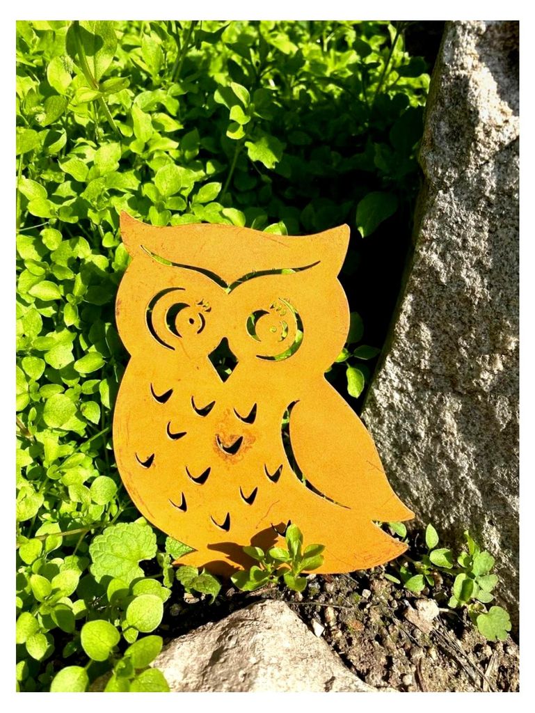 Edelrost Eule auf Schraube für Holz - Höhe 17 cm