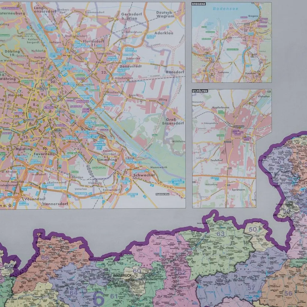 Carte postale Autriche 1:500.000 plan mural des codes postaux